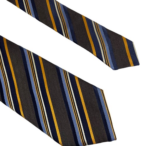 J. Hilburn Italy Necktie Horizontal Striped Brown Blue Orange Silk Tie - Picture 2 of 5