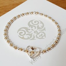 Sterling Silver & Gold Floating Heart Beaded ...