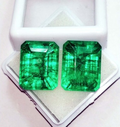 14-15 Ct Emerald Cut Natural Pair Emerald Certified Loose Gemstone best Offer - Picture 2 of 6