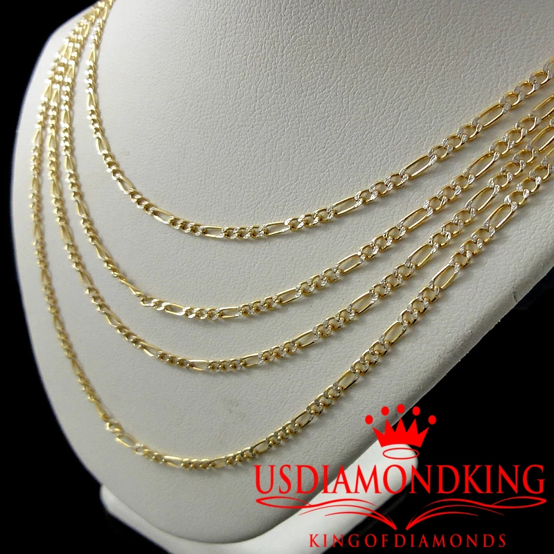 MEN WOMEN 10K 2TONE AUTHANTIC REAL FIGARO CUBAN LINK CHAIN NECKLACE 16"-24" 2.5M - Image 4 of 4