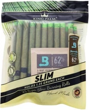 King Palm | Slim Size | Natural | Organic Prerolled Palm Leafs | 25 Rolls