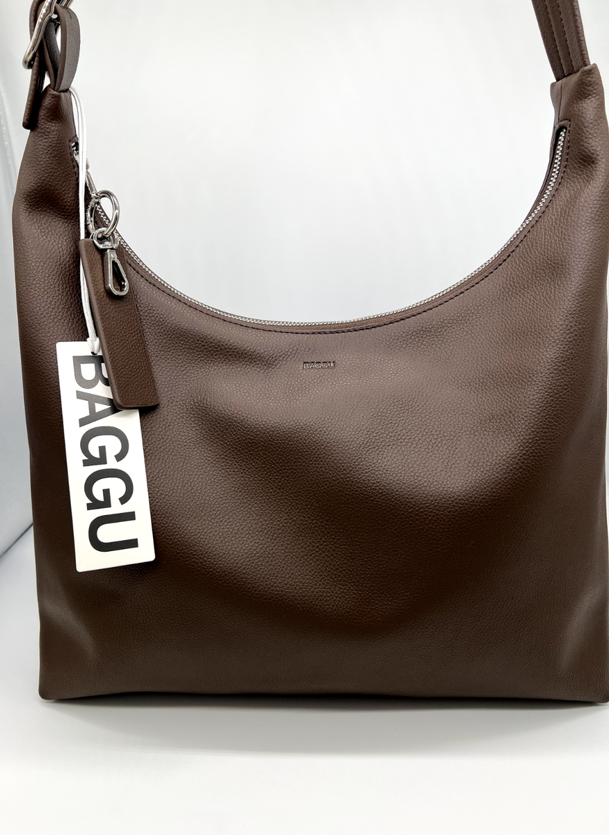 NWT BAGGU Recycled Leather Shoulder Bag BROWN Large Size | eBay