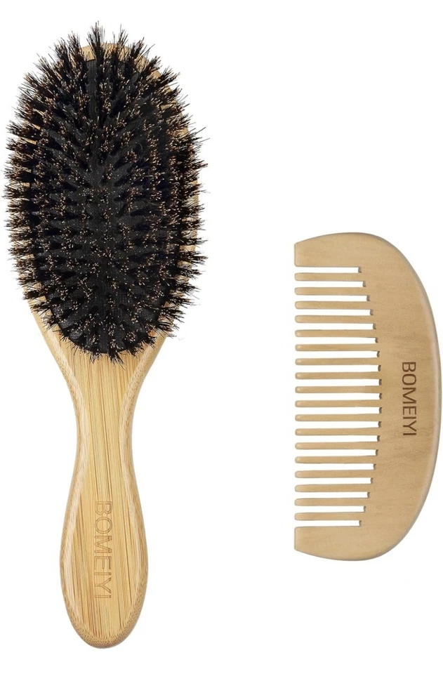 Juego de dos varillas flexibles de satén Kit-sch y juego de cepillos y clips para el cabello 100 % cerdas de jabalí. Foto 3 de 4