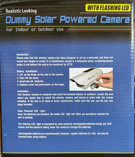 Solar Powered CCTV Security Fake Dummy Camera with Flashing Led Outdoor/Indoor - Picture 4 of 5
