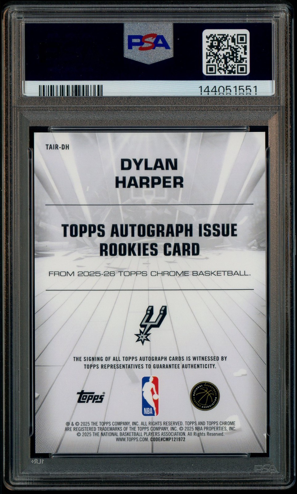 2025-26 Topps Chrome Issue Rookies Dylan Harper Spurs RC Rookie AUTO PSA 10 view 2
