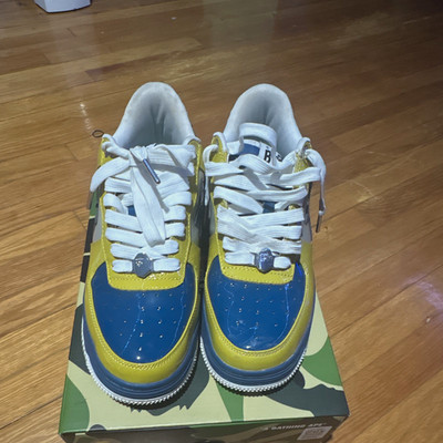 A Bathing Ape BAPE STA Low Top Men's Lace-Up Sneakers Yellow Blue Gray White