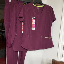 New With Tags 3 Piece Scrub Star Burgundy Set. Jacket Small Pants/top Medium