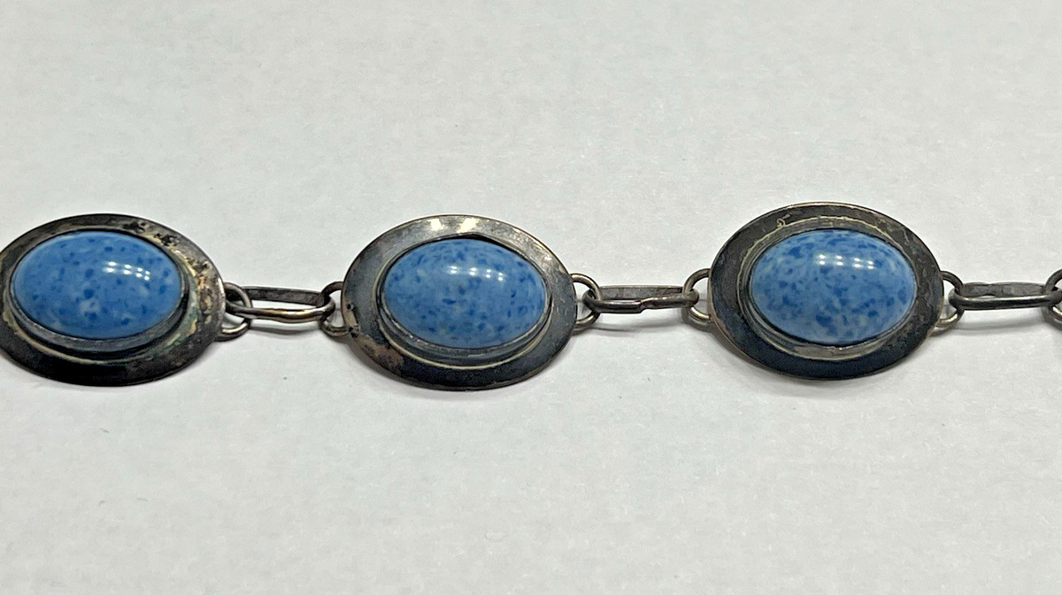 Signed Sterling Silver Bracelet 925 Link Estate Navajo Native American Blue US View 5