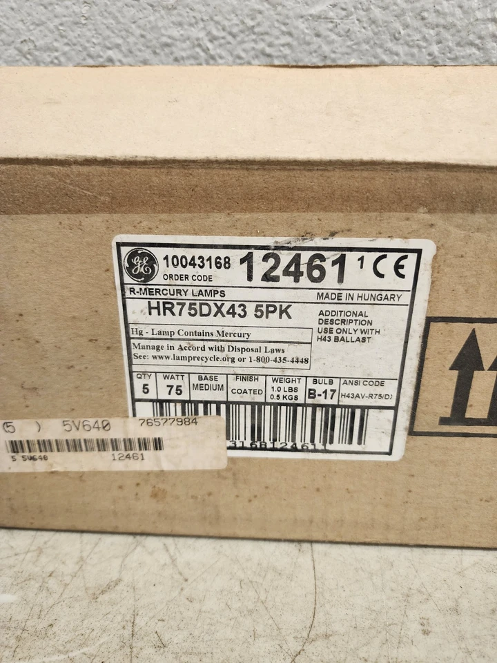 (5)GE HR75DX43 Mercury Vapor 75-Watt R75 Lamp Light Bulb 75W H43 Medium Base E26 - Image 3 of 4