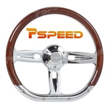 D-shape 14 6-bolt Wood Grain Steering Wheel W Chrome Spoke For Car Truck