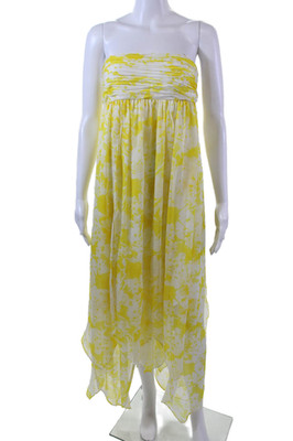 Jill Stuart Womens Back Zip Strapless Floral Sheer Shift Dress White Yellow 2