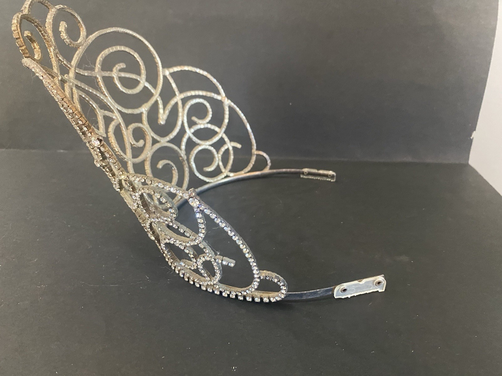 Vintage Large Rhinestone Metal Tiara Crown America’s Theme Pageant Celebration