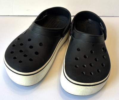 Crocs Crocband Creamy White Platform Clog Comfort Black  Sz M:6 W:8
