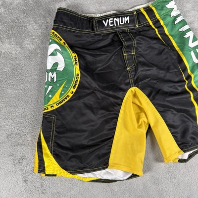 VINTAGE Venum Shorts Men Small 31 Black Green Yellow MMA BJJ