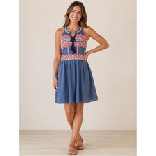 Baeve Embroidered Halter Dress Blue Boho Sleeveless