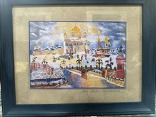 Russia Moscow Rive Christ the Savior Cathedral View C. 1910 Print Framed