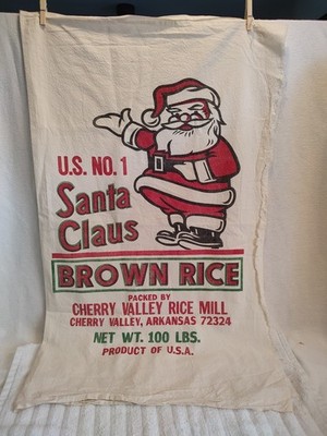 Vtg, Santa Claus Brown Rice Bag, Product Of  USA, Pckd By cherry Hill Arkansas