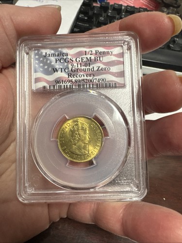 1964 Jamaica 1/2 Penny, PCGS Gem BU, WTC Ground Zero Recovery