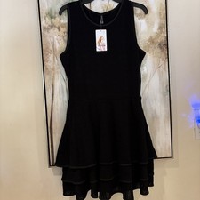Black Sleeveless 3 Tier Ruffle Dress Fit And Flare Womens Large Boutique Chic 
