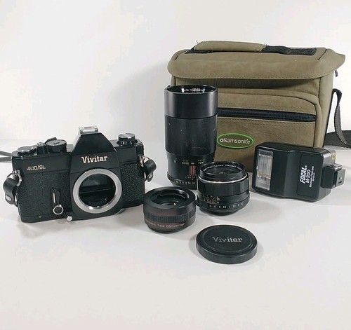 Vivitar 400 SL 35mm SLR Film Camera With 2 Lenes, Teleconverter, Flash & Case - Picture 17 of 17