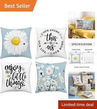 Durable Floral Pillow Covers 18x18 Set of 4 - Easy Care Decorative Blue