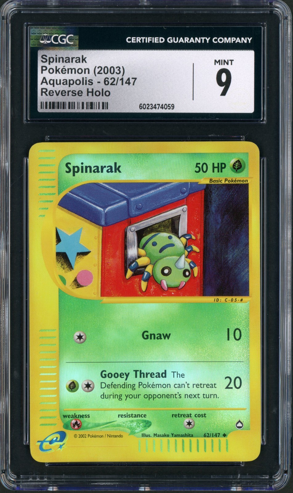 2003 Pokemon Aquapolis Spinarak Reverse Holo #62 CGC 9