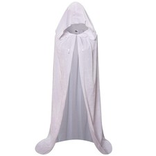 Makroyl Unisex Hooded Cloak Long Velvet Cape for Halloween Large, White