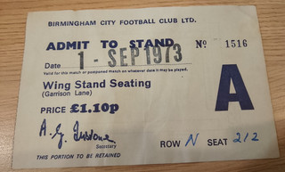 Ticket 1973 Birmingham City v Derby County 1/9/73