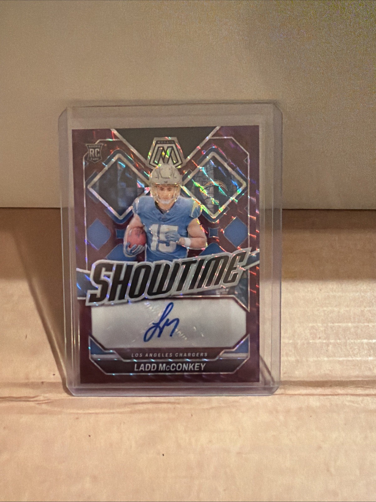 2024 Panini Mosaic Ladd McConkey Showtime Purple Prizm Auto /49 Chargers