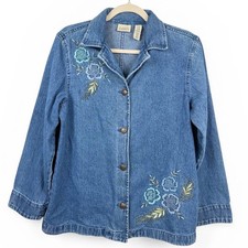 Y2K Vintage Cottagecore Denim Jacket Embroidered Blue Flower Boho Small 6-8