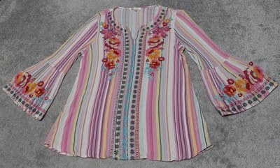 Andree by Unit Top Tunic Blouse Women's Large Multicolor Stripe Embroidered