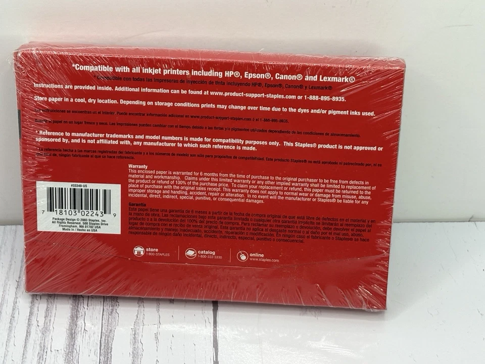 Papel fotográfico brillante premium Staples®, 4" x 6", 100 hojas/paquete #33340 Foto 2 de 2