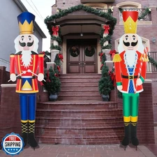Gisafai 2 Pcs 6ft Large Metal Christmas Nutcracker Outdoor Decoration, Giant 
