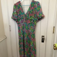 ASTR The Label Esperanza Dress Womens XL Floral Tie Open Back Romantic Ruffle