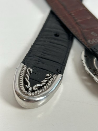 BRIGHTON Belt Women Small Reversible Black Brown Croc Leather Silver Oval 36200 - Picture 10 of 16