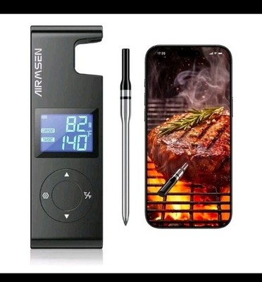 AIRMSEN Wireless Bluetooth Smart Meat Thermometer LCD Display 1 Probe 2 Sensors