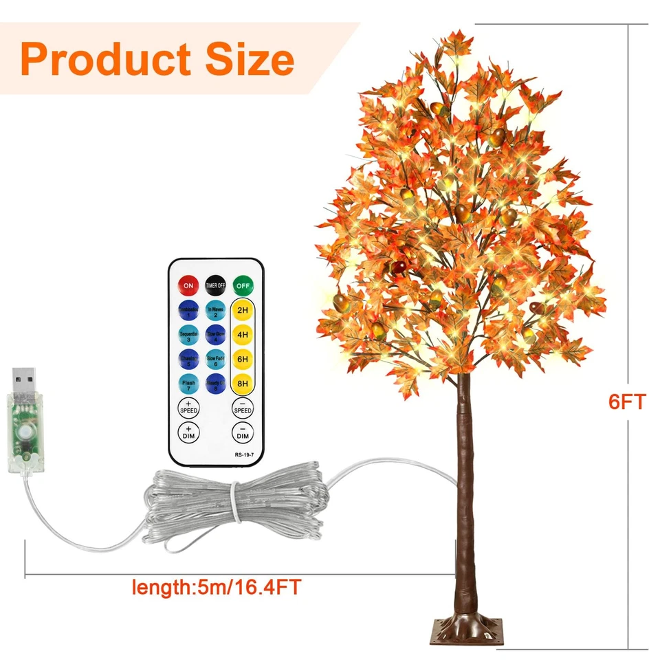 Paquete de 2 árboles de arce iluminados LED 130 6 PIES - Decoración de Acción de Gracias Artificial Tr... Foto 3 de 4