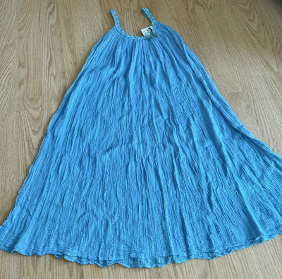 Fibra Womens Dress Coverup Sundress Beachwear OSFM Blue Sleeveless Gauze Greek