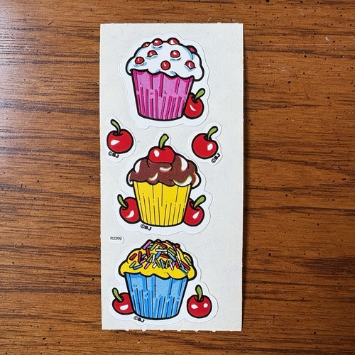 Vintage 80er BJ Sticker Lot Prisma Folie Kaugummiball Regenbogen Cupcakes Bär Herzen Käfer - Bild 8 von 10