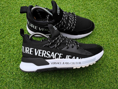 Versace Jeans Couture Dynamic Logo Herren Sneaker, Gr. 7 UK Schwarz Weiß