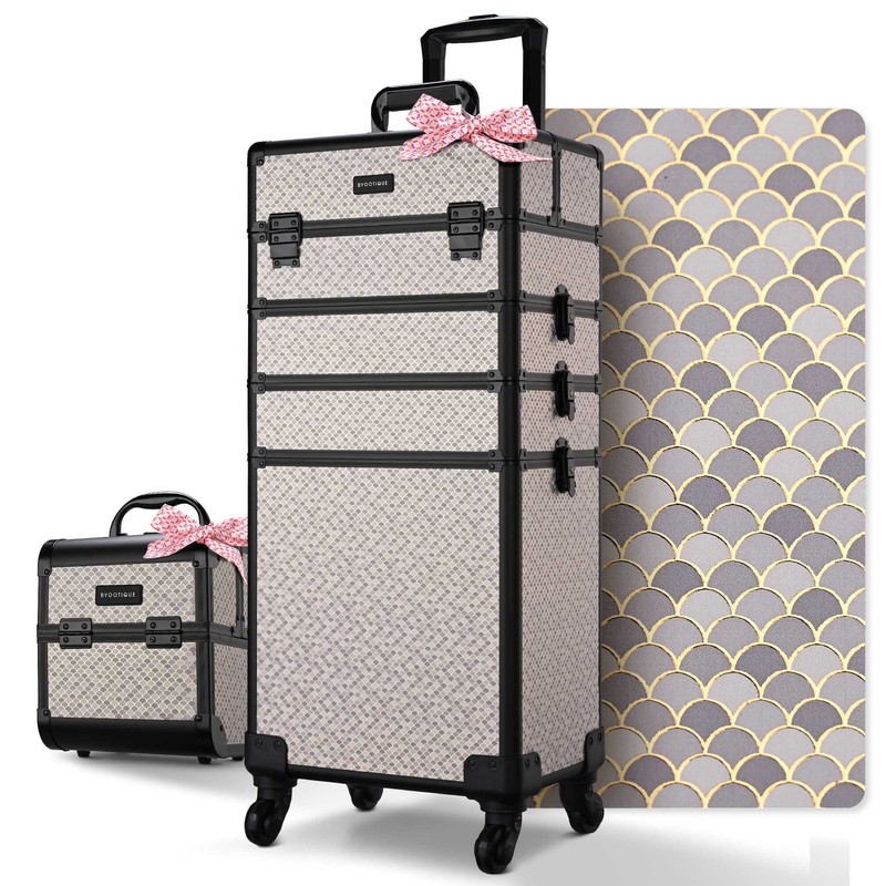 BYOOTIQUE Makeup Train Case w/ Cube Case Cosmetic Organizer Art Deco Graphite