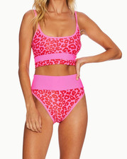 NEW Pink Leopard Swim Bathing Set Top and Bottom Bikini Size Medium Cheeky