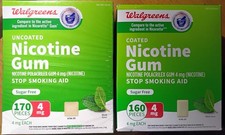 2 WALGREENS COMPARED NICORETTE UNCOATED NICOTINE GUM 4MG MINT 170  160 PIECES 