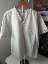 Cherokee Workwear Scrub Top Size L Khaki V-Neck Medical Uniform Unisex