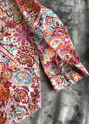 Lauren Ralph Lauren Size M 100% Cotton Button Down Collared Blouse Shirt Paisley - Picture 6 of 8