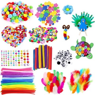 Arts and Crafts Supplies Kit Pom Poms Pipe Cleaners Googly Eyes Feathers for DIY