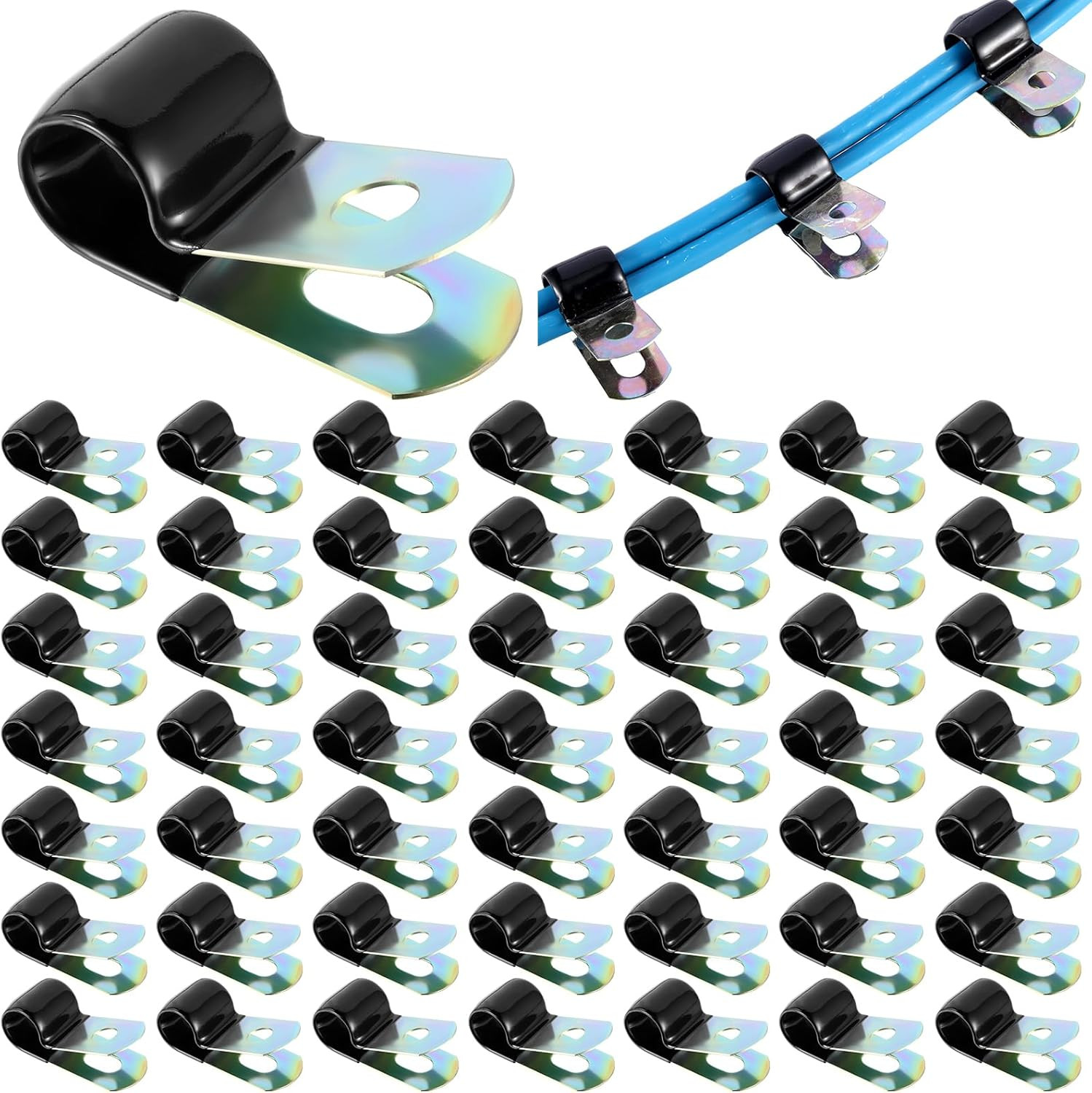50 Pack Vinyl Coated Cable Clamps Galvanized Steel Cable Metal Wire Rubber Cushi