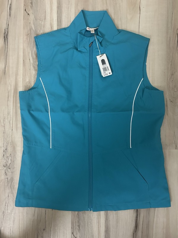 NWT WOMENS MONTEREY CLUB BLUE TEAL WHITE LIGHTWEIGHT ZIP UP VEST SIZE M MEDIUM
