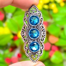 Swiss Blue Topaz Gemstone Handmade 925 Sterling Silver Jewelry Ring Size 8 O685