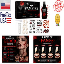 Vampire Fangs Kit, Reusable Fake Blood Spray, SFX Makeup Set for Costume and